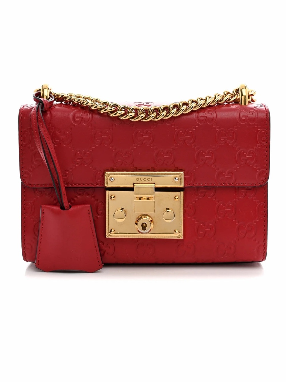 Gucci Guccissima Small Padlock Shoulder Bag Hibiscus Red